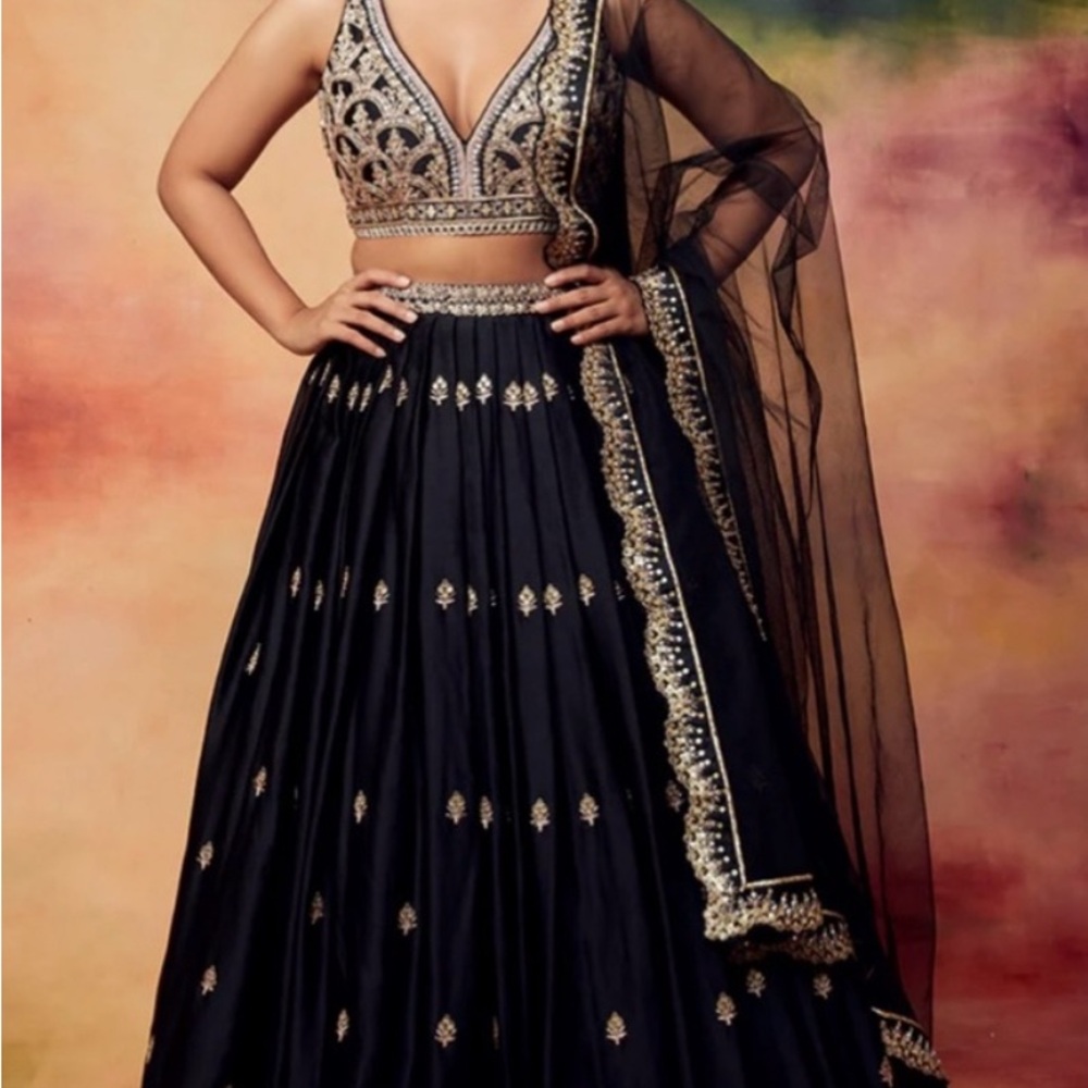 Elegant Black and Gold Embroidered Women's Lehenga
